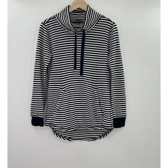 J CREW Striped Waffle Funnelneck Sweatshirt Navy Blue White Mock‎ Neck Size XS - Picture 1 of 6